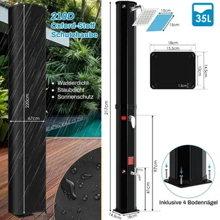 Solar-Dusche - Duscharmatur - Duschpaneel - Camping-Dusche - Solardusche - 35-Liter-Solardusche