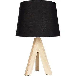 Ambiance Tischlampe Tischleuchte Nachttischlampe mit Lampenschirm schwarz mit Holzsockel 30x14 cm - Schwarz