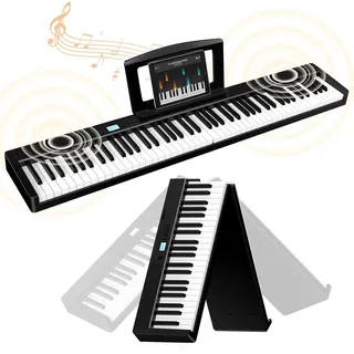 E piano 88 Tasten: Keyboard mit Bluetooth Faltbares E-piano, 1800mAh Batterie, MIDI, 10W Lautsprecher, Sustain Pedal, Notenständer, Aufkleber, Audiokabel, Kopfhörer
