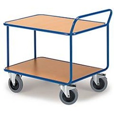 Tischwagen, 2 Etagen, bis 500 kg, TPE-Bereifung, Stahl pulverbeschichtet enzianblau RAL 5010, L 1000 x B 700 mm