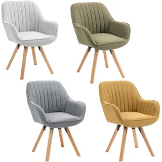 MEUBLE Cosy Esszimmerstühle Drehbar 4er Set Küchenstuhl Polsterstuhl Drehstuhl mit Armlehne Sessel Schminkstuhl aus Stoff Massivholzbeine für Esszimmer Wohnzimmer Arbeitszimmer, Bunt