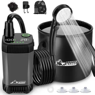 WADEO Tragbare Campingdusche Akku mit Pumpe und Wasserbehälter 20L, Outdoor-Camping-Duschset mit Akku 3000-6000 mAh wiederaufladbar, für Camping Reisen Garten Wandern Autowaschen Tierbaden Notfälle
