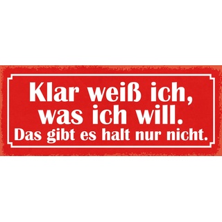 Schatzmix Spruch Klar weiß ich was ich Will Metallschild Wanddeko 27x10 cm tin Sign Blechschild, Blech, Mehrfarbig