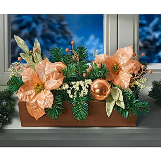 Balkonkasten mit Weihnachtsschmuck 40cm Kugeln und Glitzer Winter Fensterbank