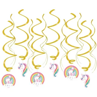 PD-Party: 12 Stück Luftschlangen für Geburtstage - Wirbel im Einhorn-Design - Happy Birthday Girlande - Einhorn Geburtstag Deko für Jungen & Mädchen - Einhorn Deko für den Kindergeburtstag - 70 cm