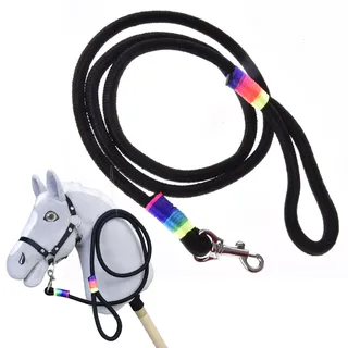 LarDen Hobby Horse Zubehör - Führstrick | Regenbogen (Schwarz, Mix)| Handgefertigte Leine | Robuster Strick mit Karabiner | Steckenpferd, Hobby Horsing | Passend für Halfter | Spielzeug, Geschenk