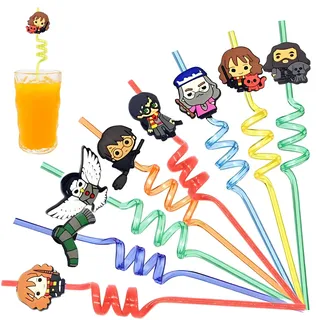 sitengjun 16 Stück Plastik Strohhalme,Harry Pot Geburtstag Party Deko,Strohhalme,Wiederverwendbare Trinkschleife Strohhalme,Mitgebsel Kindergeburtstag.