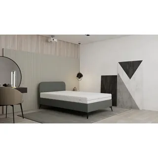 Polsterbett MAVILO - Komfortbett mit Stauraum, Einzelbett, 120x200cm,Grau, Taschenfederkernmatratze mit Kokosmatte, H2/H3 - Grau