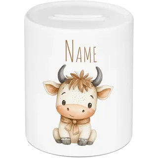 GRAZDesign Personalisierte Spardose Kuh mit Namen - Geschenk zur Taufe, Weihnachten, Geburtstag Boho-Tier-Design