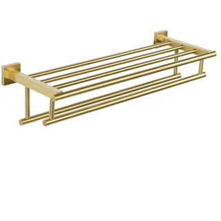 SAYAYO Handtuchhalter Wand 60cm Gästehandtuchhalter mit Ablage Handtuchhalter Edelstahl Gold Handtuchstange mit Bohren für Badezimmer und Küche