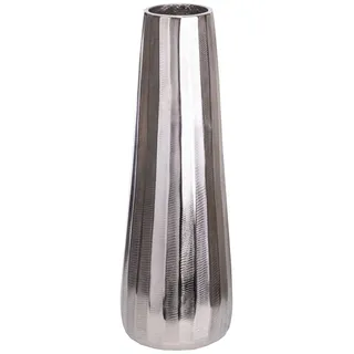 Brandsseller Dekovase Höhe ca. 39 cm Ø 14 cm x Metall/Aluminium Massiv Blumenvase Bodenvase Gefäß Riffel Struktur Silber