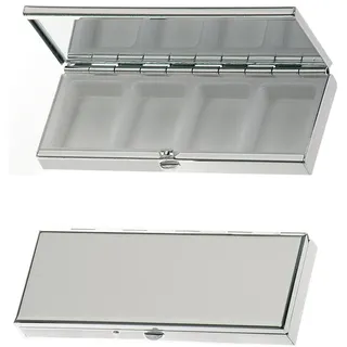 Pillenbox (4 Fächer) | "Hamburg" Design | Hochglanz versilbert (Silber Plated) | L 10 cm | Edles Geschenk | Für Vitamine & Medikamente