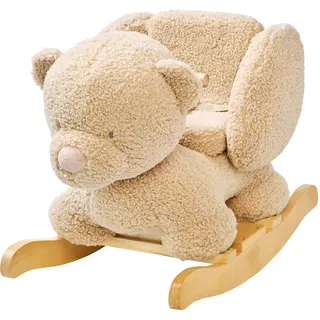 Nattou Schaukeltier aus weichem Teddy-Stoff, Schaukeltier Bär, Inkl. Sicherheitsgurt, Fröhliches Hin- und Herschaukeln, Ca. 60 cm, Lapidou, Polyester/Holz, Braun