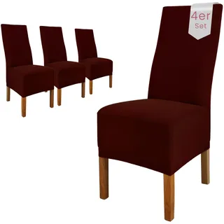 Scheffler Home Stuhlhussen Emma Braun 4er Set aus Jersey Baumwolle – Elastische Stuhlbezüge für Hochlehner und Polsterstühle, waschbar und formstabil, Oeko-TEX Zertifiziert