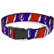 Buckle-Down Hundehalsband Kunststoff Clip Steal Your Face Lightning Bolt Repeat Rot Weiß Blau 8 bis 12 Zoll 0,5 Zoll Breit PC-WGD019-NM