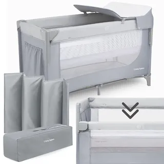 Moby-System Closely 3in1 Beistellbett Baby - Reisebett Baby mit Wickelauflage, Matratze, Transporttasche - Höhenverstellbares Beistellbett, Laufstall (6 Teile)