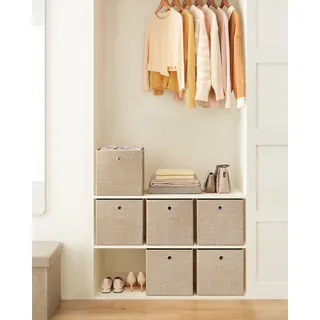 6er Set, Ordnungsboxen aus Vliesstoff mit Griff, Boxen Aufbewahrung - Beige