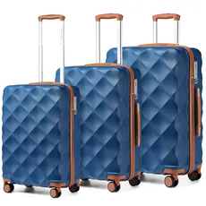 British Traveller Gepäck-Sets, strapazierfähiges ABS + Polycarbonat, Hartschalengepäck, leicht, Reisegepäck mit 4 Spinnrollen, Marineblau, Luggage 3 PCS SET, Mode, Reisen