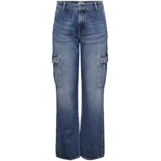 ONLY Damen Onljune High Waisted Cargo DNM MBD Dot Jeans, Medium Blue Denim, 27W x 32L