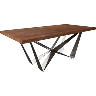 DeLife Esstisch Edge 200x100cm XL Akazie Braun Spider Flachstahl Edelstahl Esstische