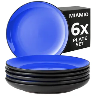 MIAMIO – 6 teiliges Teller/Speiseteller Set aus Steingut Keramik Geschirr Set - Le Papillon Kollektion (Blau, Kleine Teller (6x))