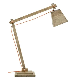 Casa Padrino Kiefernholz Tischleuchte Naturfarben 90 x 30 x H. 105 cm - Luxus Tischlampe mit orangefarbenem Kabel - Beige, Kupfer, Orange