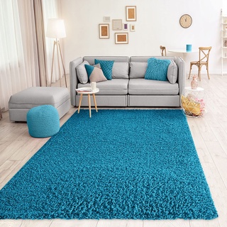 Vimoda Teppich Prime Shaggy Hochflor Langflor Einfarbig Modern Türkis für Wohnzimmer, Schlafzimmer, küche, Maße:80x150 cm