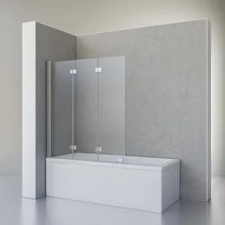 Schulte Duschabtrennung für Badewanne Valet, 130 x 142 cm, 3-teilig, 5 mm Sicherheitsglas (ESG) Klar hell, Profile und Scharniere in Chromoptik - Silber