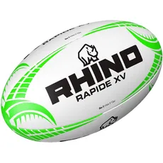 Rhino Rugby Ball Rapide White Xv – Größe 5 Rugbyball, weiß/grün, 5