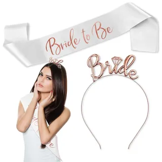 Decoraparty Haarreif-Set + tragbares Haarband, 75 cm, Bride to Be – für Junggesellinnenabschied, zukünftige Braut, Hochzeit, Braut, Bakelorette Party – Dekorationen Gadgets Partyzubehör