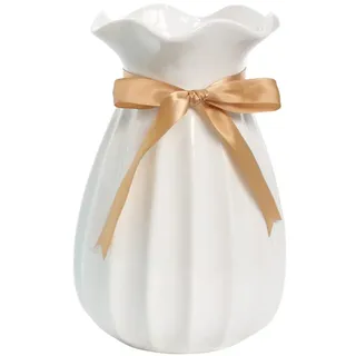 Vase Weiß 19 cm Hoch, Blumenvasen Modern aus Keramik für Tischdeko Innenbereich, Deko Vasen für Pampasgras