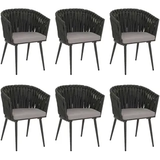 Mendler Esszimmerstuhl HWC-N38 Olefin Seilgeflecht Rope anthrazit/hellgrau 6er Set