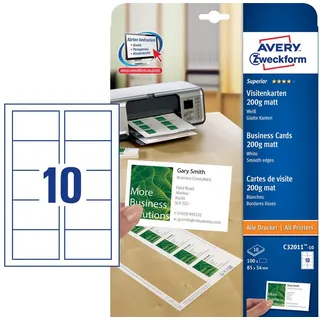 Avery Zweckform Visitenkarten C32011-10 matt weiß 200 g/qm