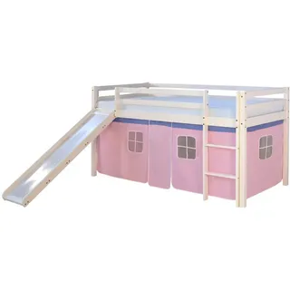 Homestyle4u Hochbett Spielbett 90 x 200 cm Kiefer massiv weiß rosa