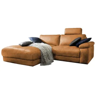 KAWOLA Sofa LOLA Ecksofa Leder cognac mit motorischer Relaxfunktion Recamiere links