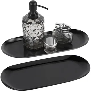EXLECO 2 Badzimmer Deko Tablett Schwarz Servierplatte Mini Bad Dekotablett Edelstahl Serviertablett Kerzentablett Oval Ablageschale klein Tablett Organizer für Kosmetik Schmuck Kerzen Badewanne 30cm