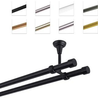 Gardinenstange Vorhangstange 19 mm mit Endkappen, einfache Montage, Decke, 2-läufig, Schwarz Matt, 480 cm - Schwarz