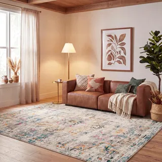 SAFAVIEH Distressed Teppich für Wohnzimmer, Esszimmer, Schlafzimmer - Madison Collection, Kurzer Flor, Grau und Gold, 244 X 305 cm