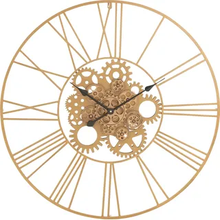 Manahee Design | Runde Uhr Römische Ziffern Zahnräder Metall Gold | 80 cm x 80 cm x 4 cm - Gold