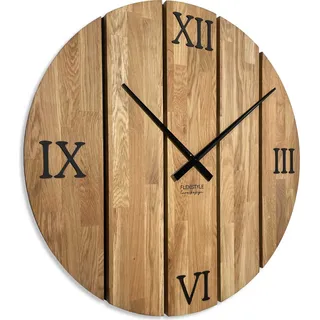 FLEXISTYLE Wanduhr XXL groß Solid Oak wanduhr Eiche Badezimmer Wohnzimmer Holz modern 80 cm Durchmesser ohne tickgeräusche holzoptik (Eiche, 80cm) - Braun