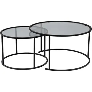 Hanah Home Stylish Coffee Table Set (2 Pieces), Black & Grey, 80 x 80 x 43 cm & 60 x 60 x 39 cm | 100% Tempered Glass & Metal Frame | Modern Design for Living Room
