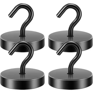Neosmuk Magnethaken, 40kg Extra Starke Magnetische Haken für Camping, Werkstatt, Spind, Kleiderhaken mit Neodym Magnet für Outdoor und Kreuzfahrt Zubehör, Schwarz,4er-Pack