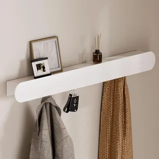 Yorbay Schlicht Moderne Metall Wandgarderobe: Garderobe mit 6 Versteckten Haken und Ablage - Hängeregal mit Garderobenhaken - Schlüsselbrett Garderobenleiste für Flur Wohnzimmer Schlafzimmer (Weiß)