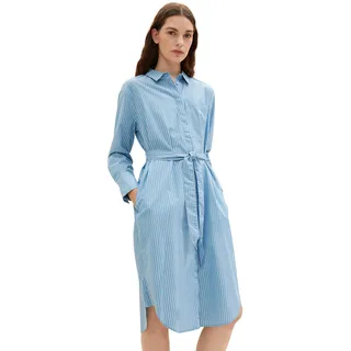 TOM TAILOR Damen 1032517 Blusenkleid mit Brusttasche & Bindegürtel, 30198 - Blue White Thin Stripe, 40