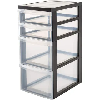 Iris Ohyama Kunststoff-Schubladenbox mit Rollen, 2 Tiefe und 2 Flache Schubladen, Schwarz, Griffe zum Ziehen, Für Schlafzimmer, Bad, Schule & Büro, BPA-frei, Schubladenschrank, Rollcontainer, DC-322