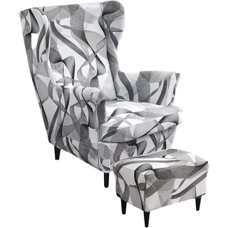Generisch Ohrensessel überzug mit Hocker Bezug, 2 Teilig Sessel-Überwürfe+1 Teilig Ottomane Schonbezug, Beige/Grün/Rosa/Blau Ohrensessel Schonbezüge Sesselhusse Stretch Tiger Stuhlbezug mit Armlehne