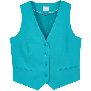 Kurzweste MADELEINE "Weste Kurze Leinenweste", Damen, Gr. 38, blau (karibikblau), Obermaterial: 100% Leinen LI., Modern, Westen Kurzweste