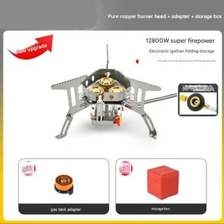 Portable, windbestendige, leistungsstarke Gasgrill mit drei Brennern, falten Sie ihn zusammen, ideal für Camping, Tee zubereiten und Wasser kochen.