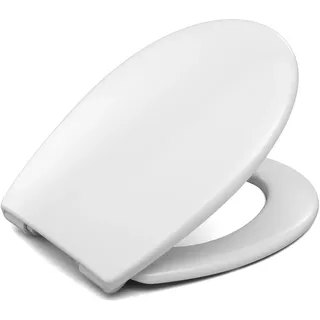 Toilettensitz kompatibel mit GROHE BAU WC Sitz aus antibakteriellem Duroplast, Toilettendeckel mit Absenkautomatik Soft Close - Weiß