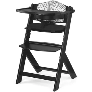 Kinderkraft ENOCK Kinderhochstuhl aus Holz, mit Kissen, Niedriger Babystuhl, Abnehmbare Schutzbügel und Gurt, Rückenlehnenverstellung, ab 6 Monaten bis 10 Jahre, Schwarz